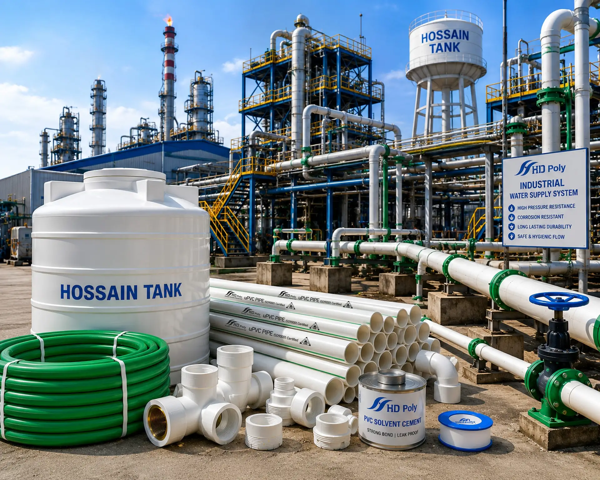 HD Poly uPVC pipes and fittings for industrial water systems